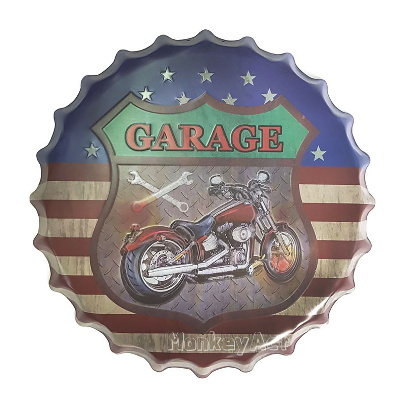 ป้ายสังกะสีวินเทจ Garage (ฝาจีบ)