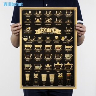 (Willbehot22) สติกเกอร์โปสเตอร์ ลายถ้วยกาแฟ สไตล์วินเทจ สําหรับติดตกแต่งผนังห้องครัว