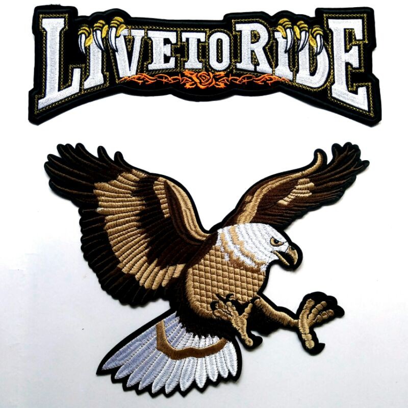 ซื้อคู่ถูกกว่า ป้ายปัก ตัวรีดติดหลังเสื้อขนาดใหญ่ Live to Ride + Bald Eagle Big Bike Biker MC Club B