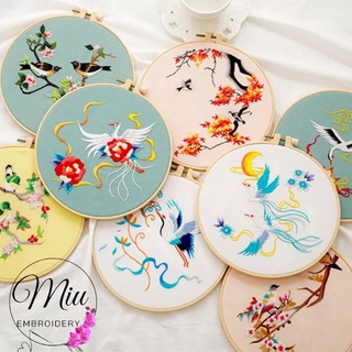 ชุดปักลายนกกับต้นไม้ ฟรีสะดึง ขนาด 20cm. Birds and trees Embroidery Kit 20cm.