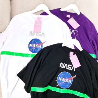 เสื้อยืดโอเวอร์ไซส์ ลาย NASAแถบเขียว