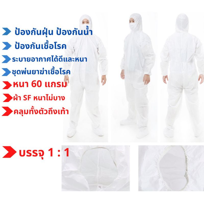 ส่งเร็ว💥ชุด PPE แบบคลุมเท้า ป้องกันเชื้อโรคและละออง(60แกรม) จัดส่งทั่วประเทศ