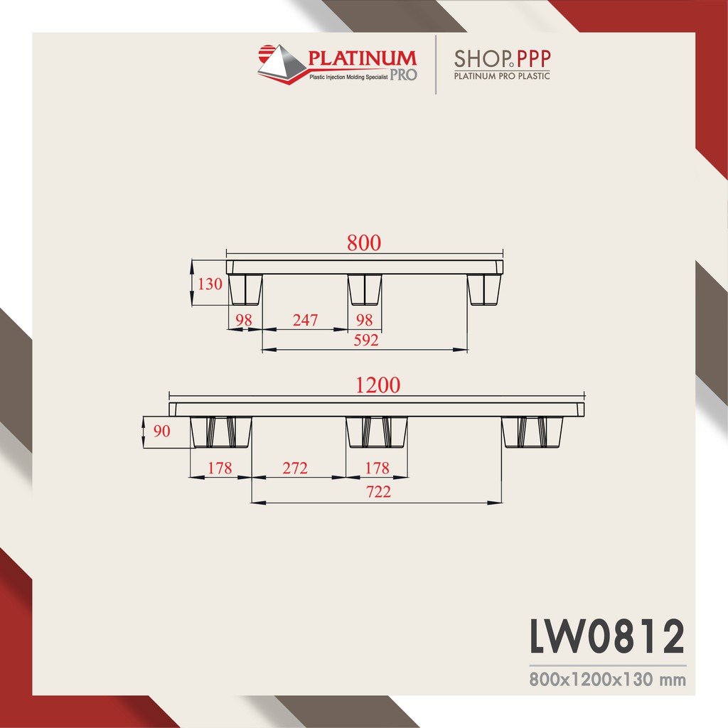 สินค้ามือ 1 พาเลทพลาสติกส่งออก รุ่น LW0812 ขนาด 800*1200*130 MM. - รูปที่ 2