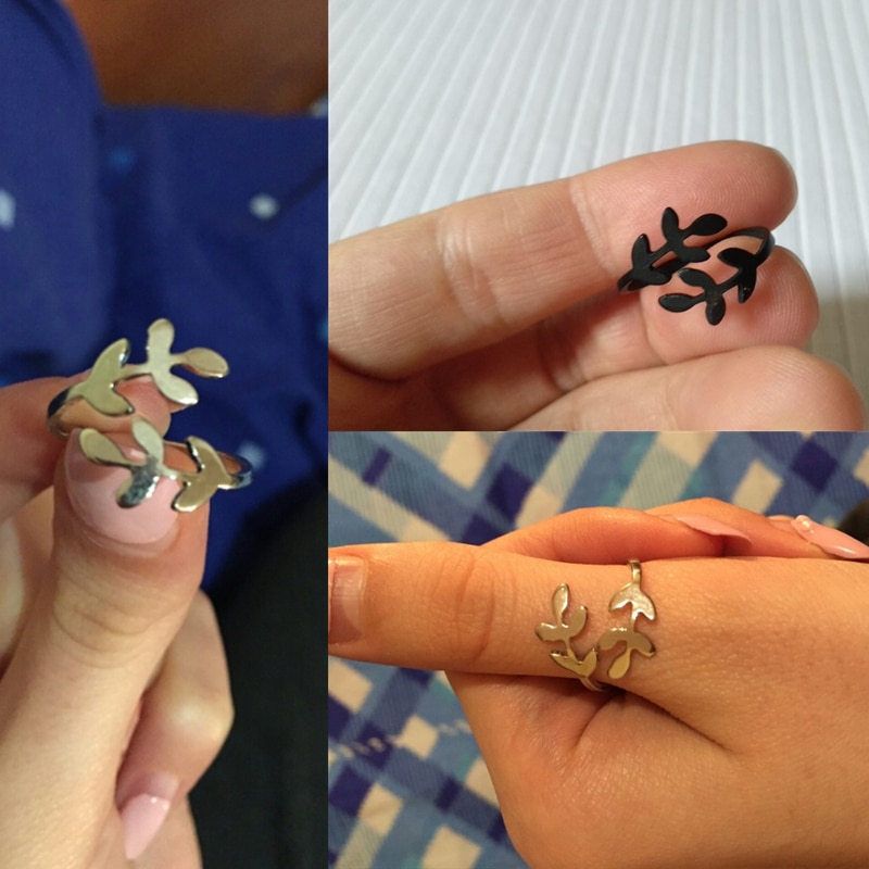 แฟชั่น simple Olive Tree สาขาใบเปิดแหวนสําหรับสาวแหวนแต่งงานปรับ Knuckle เครื่องประดับนิ้วมือ Xmas