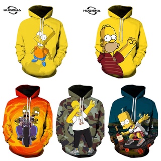 ☈เสื้อกันหนาว มีฮู้ด พิมพ์ลายอนิเมะ The Simpsons 3 มิติ ขนาดใหญ่ แฟชั่นสําหรับผู้ชาย และผู้หญิง