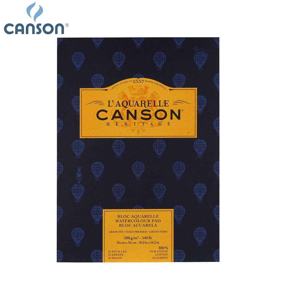 Canson(แคนสัน) สมุดสีน้ำ เฮอริเทจ เกรดมืออาชีพ ผิวกึ่งหยาบ ขนาด 26×36 ซม. หนา 300 แกรม บรรจุ 12 แผ่น #100720015 ราคา ถูกที่สุด ดีลบีเคเค