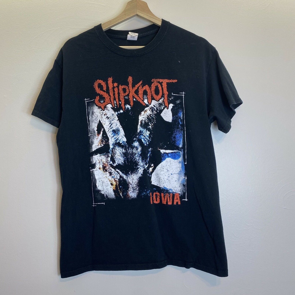 (ขายส่งได้)Gildan Vintage Gildan Slipknot Iowa Black T-shirt yioC