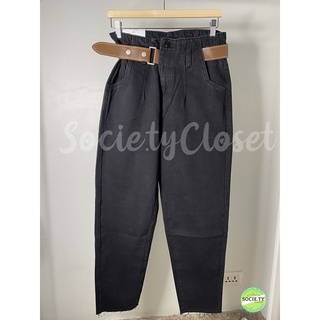 Socie.tycloset-G34กางเกงเอวสูงทรงบอยปลายขาตัด+เข็มขัดน้ำตาล