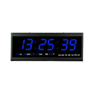 นาฬิกาดิจิตอล นาฬิกาติดผนัง LED Number Clock ขนาด 48x18.5x5cm. รุ่น HB-4819 สีน้ำเงิน