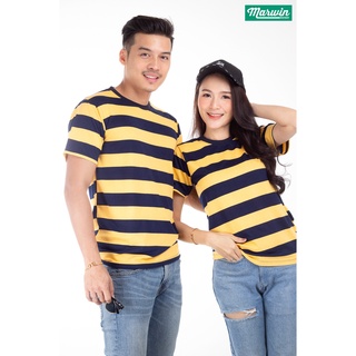 เก็บปลายทางได้ : เสื้อยืดแขนสั้น คอกลม(S103) Groovy Striped cotton Tee   ผ้าคอตตอน 100%