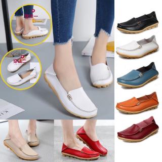 {รองเท้าสตรี 35-44} รองเท้าหนังสีขาว Women flat shoes woman large size lady leather shoes white nurse รองเท้าพยาบาล