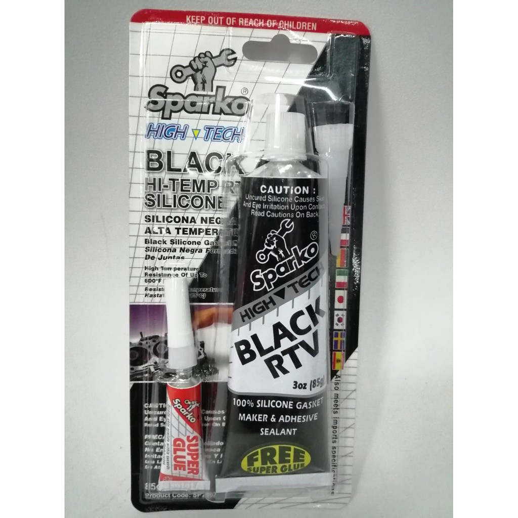 Sparko กาวปะเก็นสีดำ กาวปะเก็นดำ กาวดำ BLACK RTV HI-TEMP SILICONE ขนาด 85 กรัม !!! แถมฟรีกาว super glue 5G !!! – โปรปัง