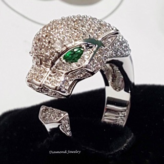 Diamond Ring งานหัวเสือตาพลอย CZ สีเขียว งานเพชร CZ แ