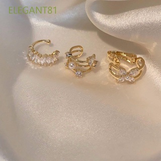 Elegant81 ต่างหูแบบคลิปหนีบประดับเพชรสีทองสําหรับผู้หญิง