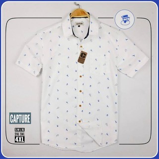 เสื้อเชิ้ตแขนสั้น ผ้า Oxford ลายคริสต์มาส สีขาว มีถึง 4XL