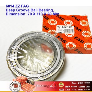 FAG 6014 ZZ ขนาด 70*110*20 มม. รอบจัด ของแท้ 100 % (เยอรมัน) 6014-ZZ FAG BEARING แบริ่งส์ ตลับลูกปืน อุตสาหกรรม