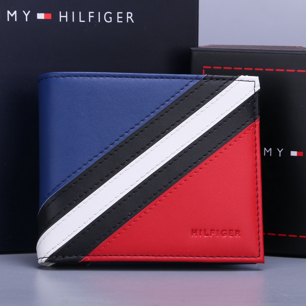 [ใหม่] Tommy Hilfiger กระเป๋าสตางค์ใบสั้นแฟชั่นลำลองสำหรับผู้ชาย กระเป๋าใส่เหรียญผู้ชาย