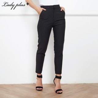 Lady Plus กางเกงลายริ้วขายาว 9 ส่วน | Cropped Stripe Pants กางเกงทำงาน กางเกงทรงสลิม สีดำ