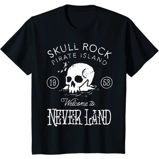 เสื้อยืดผ้าฝ้ายพรีเมี่ยม เสื้อยืด พิมพ์ลายกราฟฟิค Disney Peter Pan Skull Rock สไตล์วินเทจ