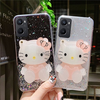 เคส Handphone Case OPPO A96 A95 A76 A55 A16K A16 A94 A93 Find X5 Pro 5G 4G Cute Cartoon Hellokitty Makeup Mirror Fashion Transpare Casing Sparkling Sequins Soft Case Shockproof Cover เคสโทรศัพท์