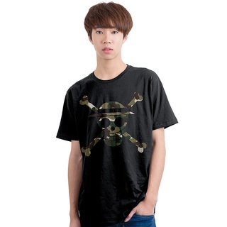 ROUND คอลูกเรือT-shirt DOP-903 One piece  ลายพราง สีดำ-4XL