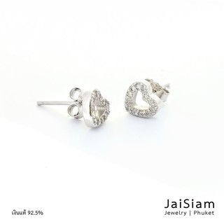 JaiSiamJewelry ต่างหูหัวใจเงินแท้ 925 ประดับเพชรcz-WSE-4