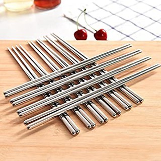 ตะเกียบ ตะเกียบสแตนเลส 5 คู่ Round Stainless Steel Chopsticks 5 Pairs(10 pcs)