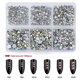 พลอยเทียม แก้วคริสตัล หลายขนาด สําหรับตกแต่งเล็บ DIY 1560 ชิ้น ต่อกล่อง