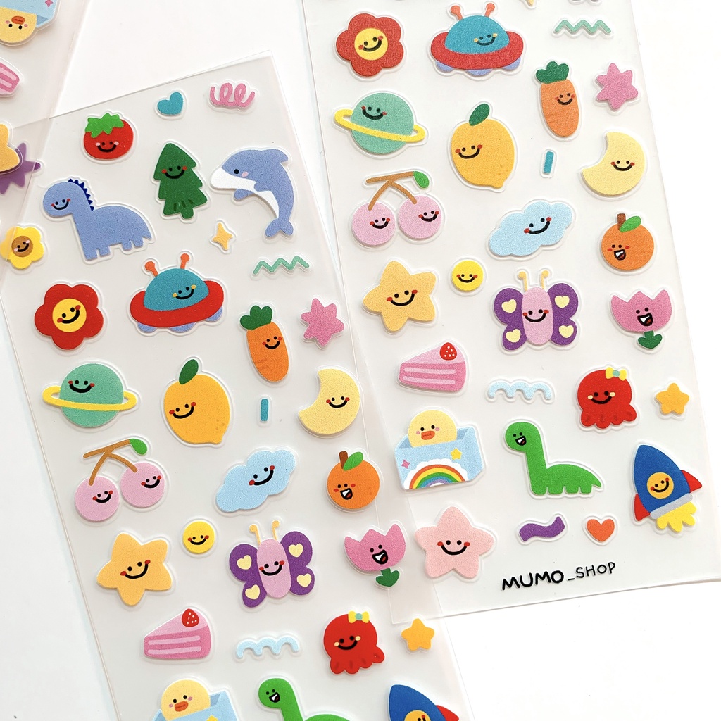 STICKER ⌗ น้องกระปุ้กกระปิ้ก Happy Day 🌈 pvc สติกเกอร์ใส ☁️ 45 บาท/ 1 แผ่น