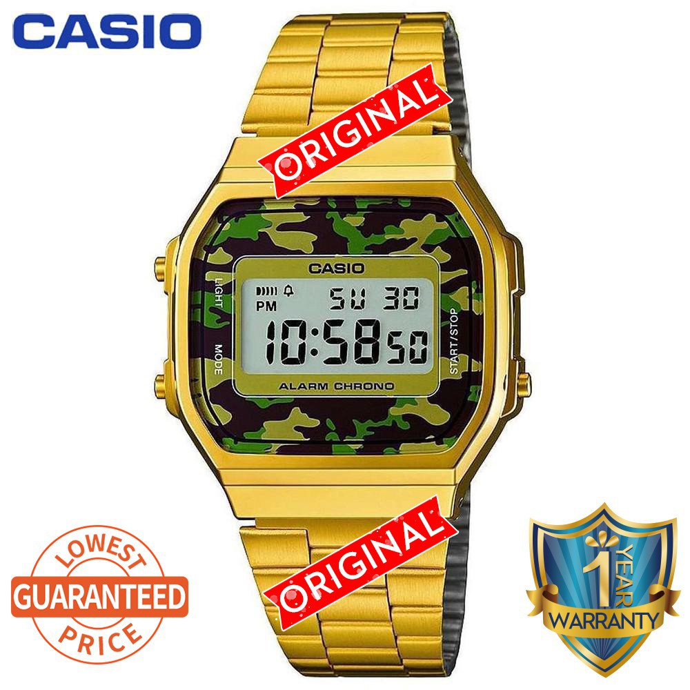 Casio Unisex Collection Digital Watch Gold with Army Green Classic A168WEG
