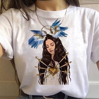 ผ้าฝ้ายคอกลมเสื้อยืด พิมพ์ลายกราฟฟิค Lana Del Rey 90S สไตล์เกาหลี ฮาราจูกุfrom S-4XL