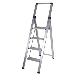 บันไดอะลูมิเนียมพร้อมมือจับ Hand tools 4 ขั้น สีเงิน LADDER WITH BAR A-FRAME 4-STEP SILVER