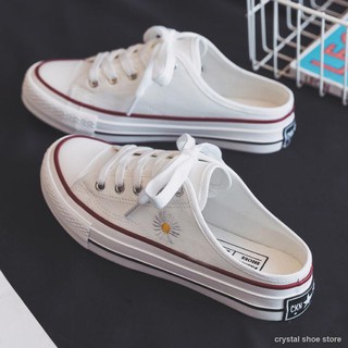 ❐☋Little Daisy half drag canvas shoes Women s 2020 ฤดูใบไม้ผลิและฤดูร้อนนักเรียนใหม่เกาหลีรุ่นรองเท้าไม่มีส้นแบบไม่มีส้