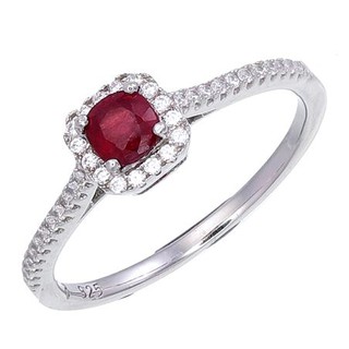 แหวนพลอยทับทิม RUBY เงินแท้ 92.5% ประดับล้อมด้วยเพชรรัสเซีย(CZ)รุ่น 1078R-RU