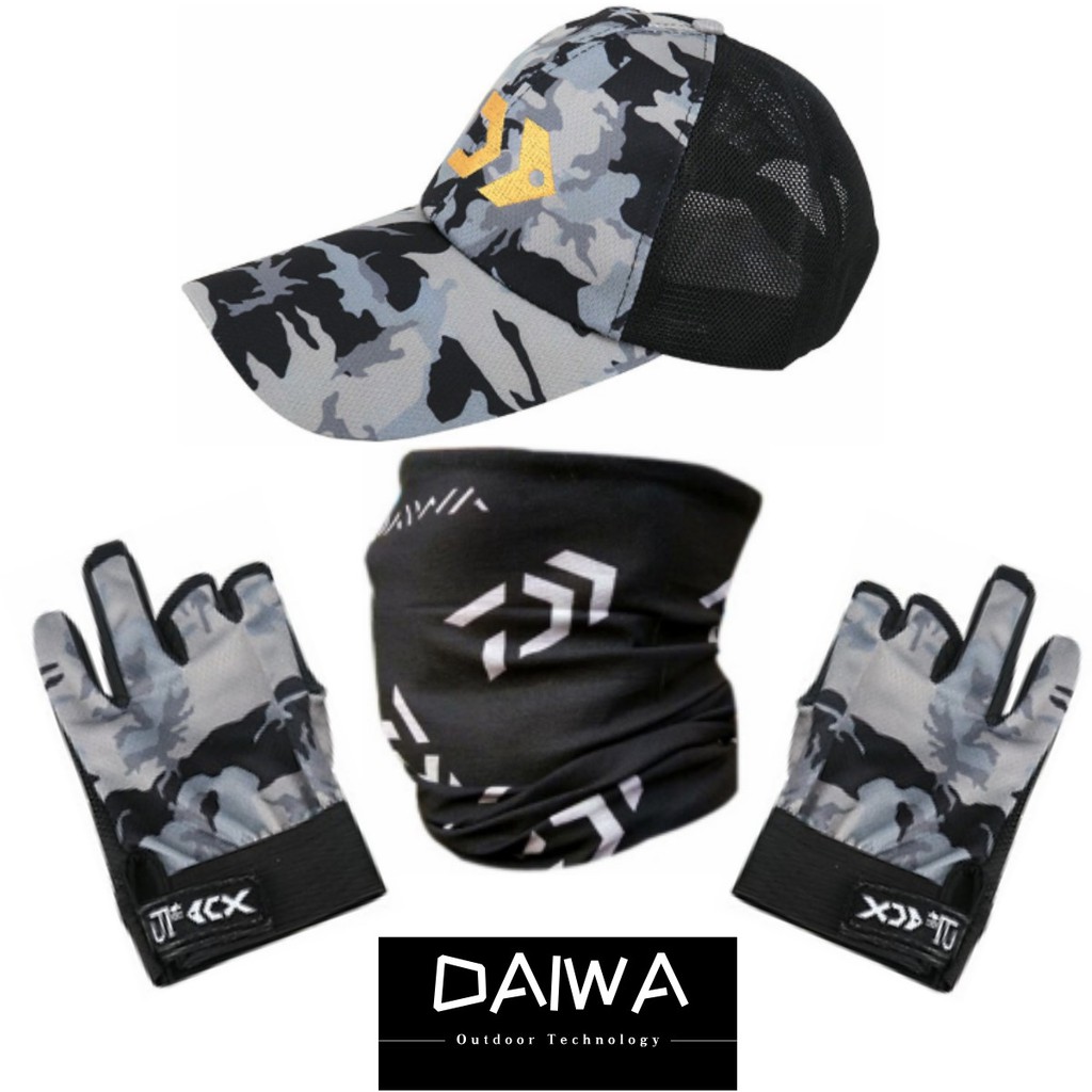 Sports & Outdoor Hats 37 บาท DAIWA Fishing Gloves + Breathable Nets Fishing Hat + Sunscreen Face Mask Sports & Outdoors
