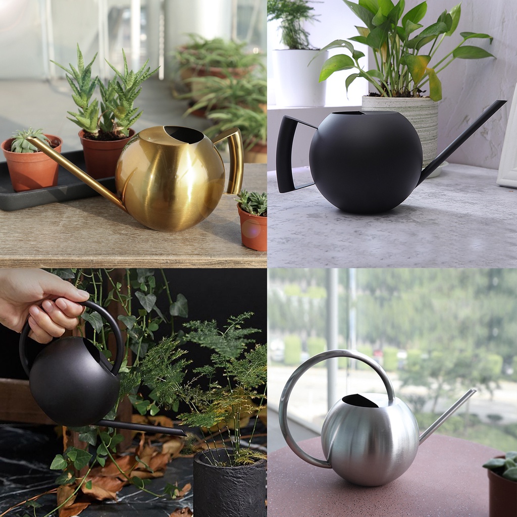 บัวรดน้ำต้นไม้โลหะ สแตนเลส ปากยาว ทรงกลม ที่รดน้ำต้นไม้ 1000 ml กาน้ำ ฝักบัว