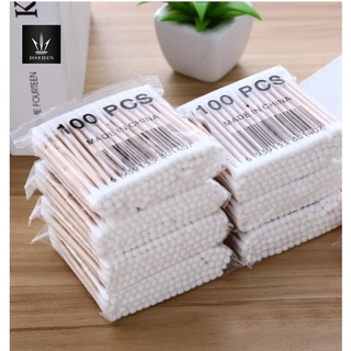 คอตตอนบัด 100 ก้าน (แพ็คเดี่ยว) Cotton buds สำลีปั่นหูด้ามไม้ สำลีไม้ สำลีก้าน สำลีเช็ดเครื่องสำอาง