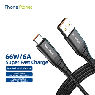 Phone Planet Fully Compatible สายชาร์จ สายเคเบิล 66W USB เป็น Type C 6A 0.5M ชาร์จเร็ว Cable