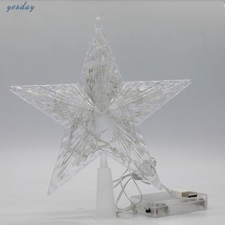 Christmas Tree Topper Star Shape Battery Powered Xmas Pentagram Light Decorations for Grinch Xmas Tree