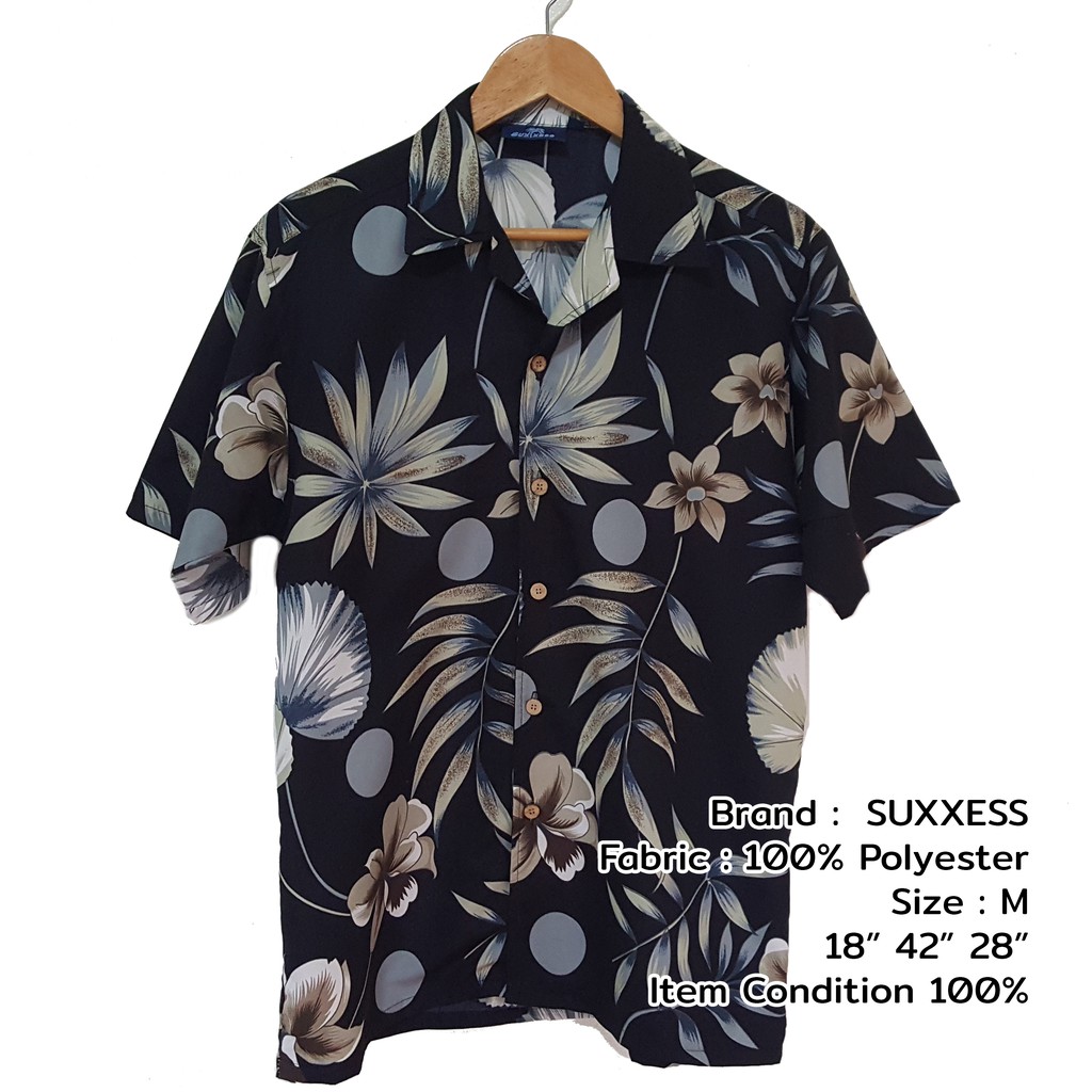 เสื้อฮาวายผ้าโพลี สีดำ Suxxess อก42 Size M เสื้อลายดอก ฮาวายวินเทจ Hawaii  Shirt มือสอง สภาพดีมาก / Used Hawaii Shirt | Shopee Thailand