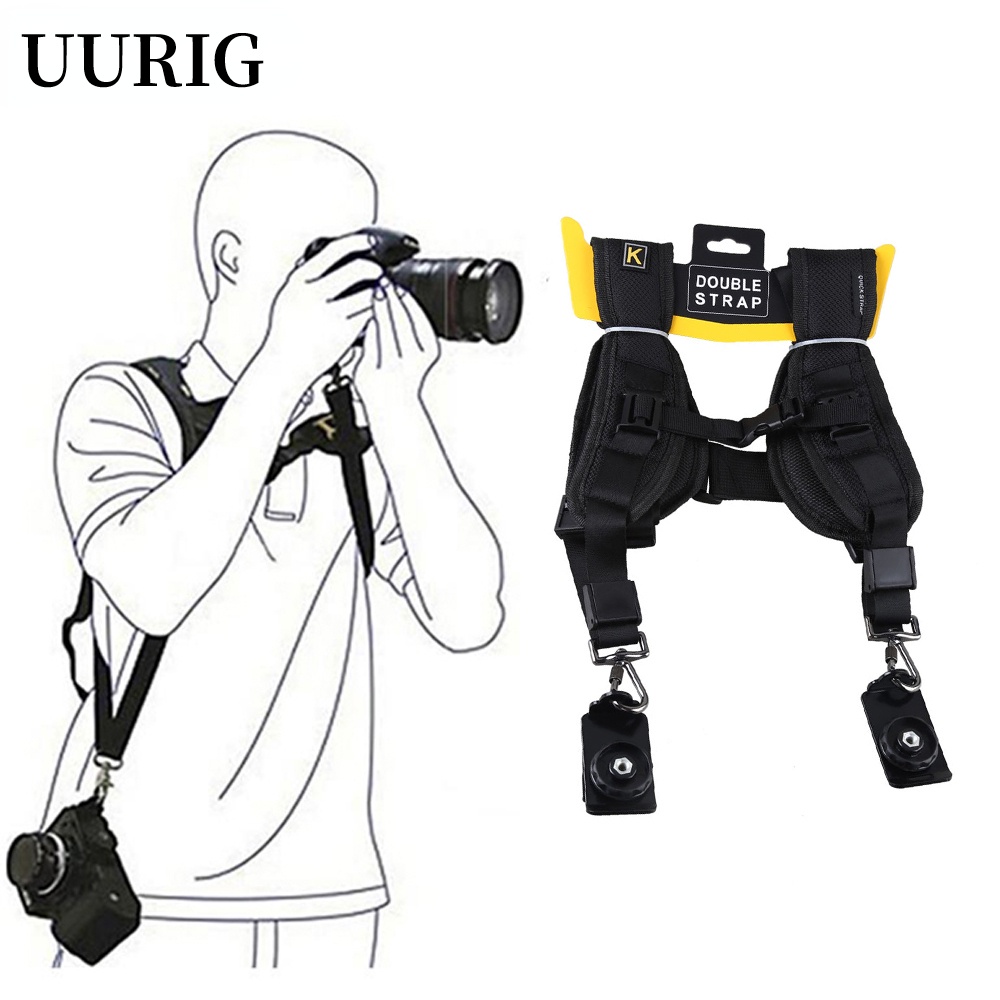 UURIG สายคล้องไหล่กล้องคู่สีดําปรับเข็มขัดสลิงอย่างรวดเร็วสําหรับกล้อง Canon สาย DSLR ดิจิตอล