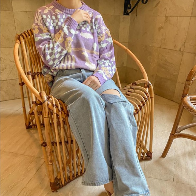 UNGU PURPLE DUCK SWEATHER SWEATHER สีม่วงเกาหลี SWEATHER เสื้อกันหนาวผู้หญิง