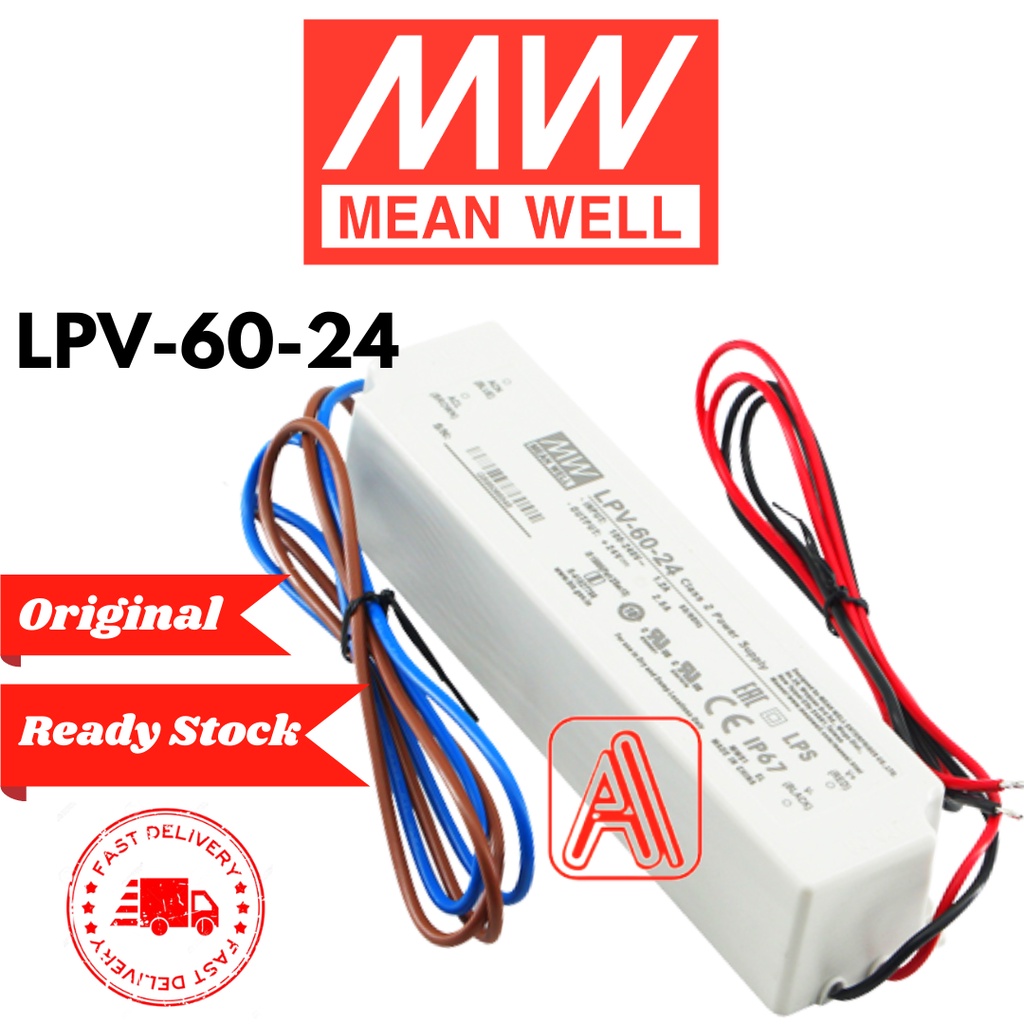Mean Well LPV-60-12 12V 60W 5A / LPV-60-24 24V 60W 2.5A IP67 แหล่งจ่ายไฟป้องกันสภาพอากาศ