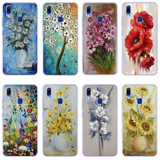 เคสซิลิโคนใส ลายการ์ตูนภาพวาดสีน้ํามัน รูปดอกไม้ กันกระแทก สําหรับ Vivo y83 y95 y85 y66