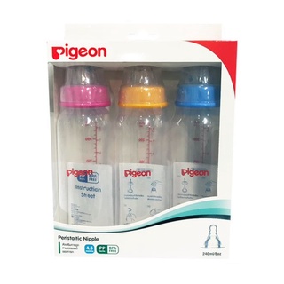 PIGEON พีเจ้น ขวดนม RPP 8 ออนซ์ พร้อมจุกนมมินิ ไซส์ M คละสี (แพ็ค 3 ขวด)