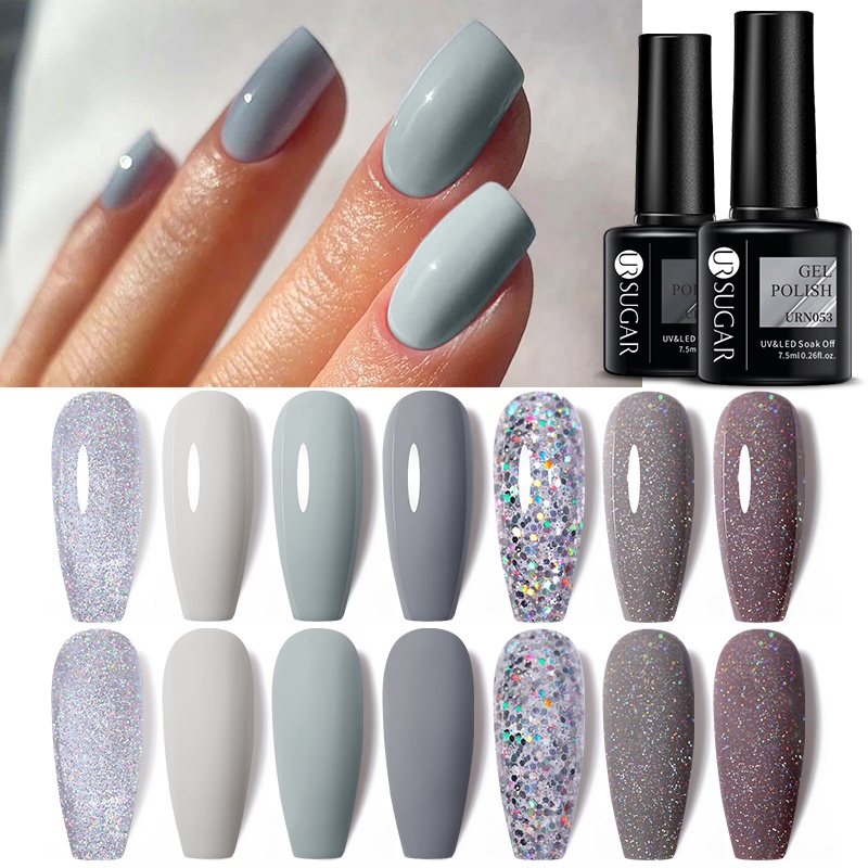 UR SUGAR Gary สีขาวสีฤดูหนาวเล็บเจลขัดเงาแช่ UV Nail Art Design เคลือบเงากึ่งถาวร