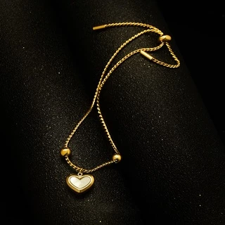 Vnox Ins Shell Heart Pendant Necklace,18K Gold Tone Adjustable Chain Link for Women Girls