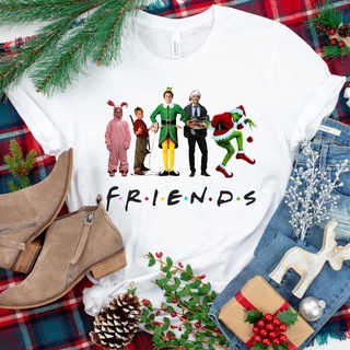 เสื้อยืดผ้าฝ้ายพิมพ์ลายขายดี คริสต์มาสUnisex Humor Santa Claus Tos Tee Funny Friends Christmas Women TShirt Funny Elf Gr