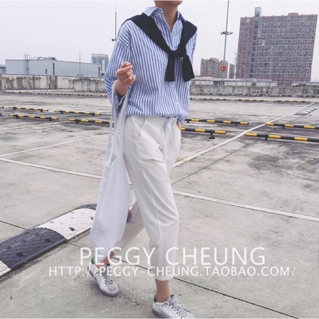 มาเพิ่ม!! *พร้อมส่ง* PA1643 เสื้อคอปกเชิ๊ต แขน3ส่วน สไตล์กะลาสี ลายทาง *มี2สีค่ะ*