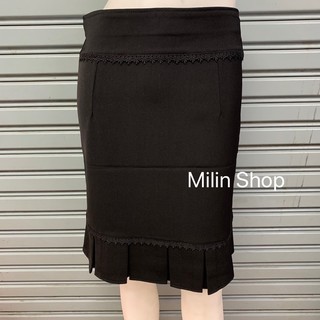 Milin Shop กระโปรงทำงาน จีบทวิตชาย แต่งลูกไม้เอวและชายกระโปรง